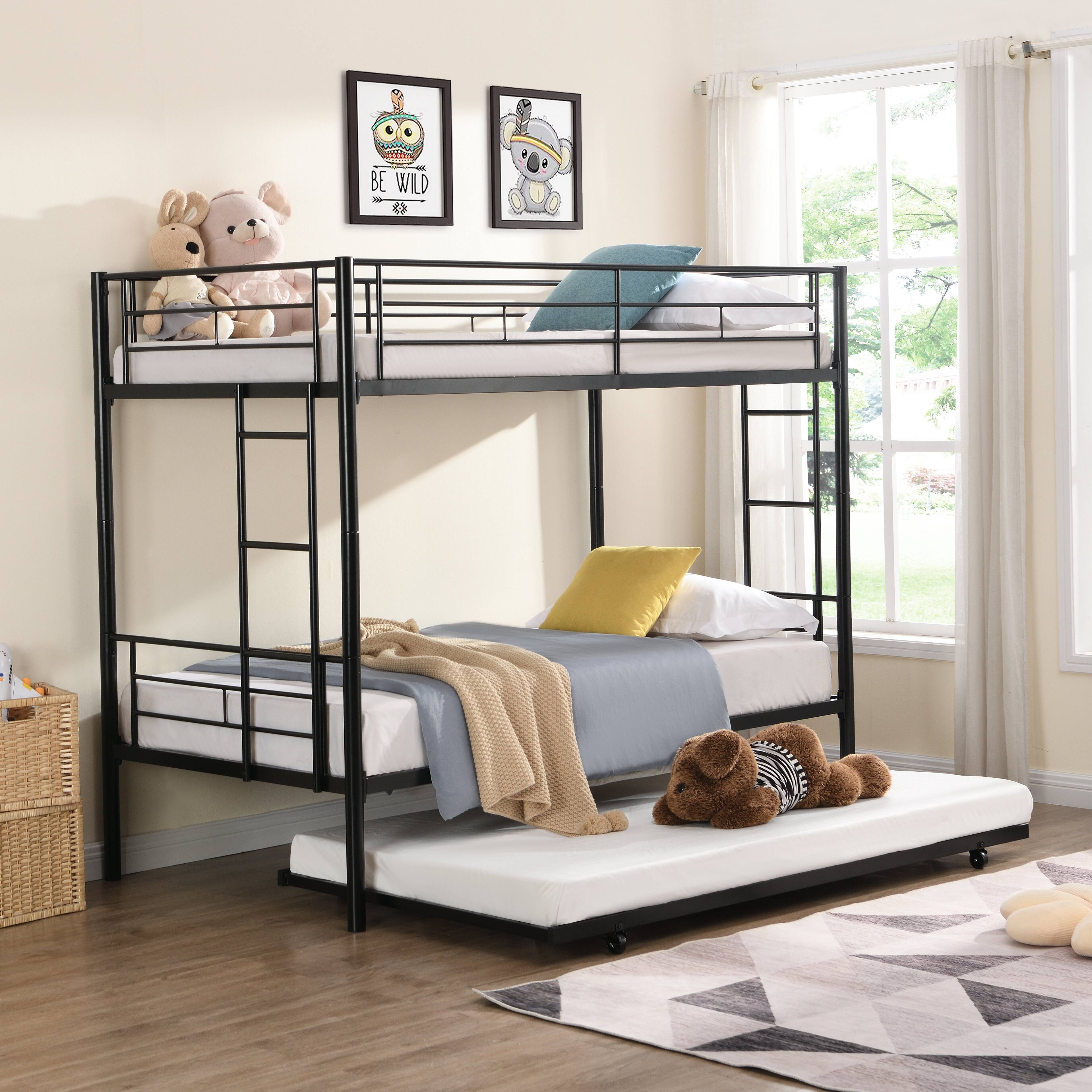Alt View 2. Boyel Living - Twin Over Twin Metal Bunk Bed with Trundle Black Strong Steel Frame Easy Assembly No Box Spring Needed - Black.
