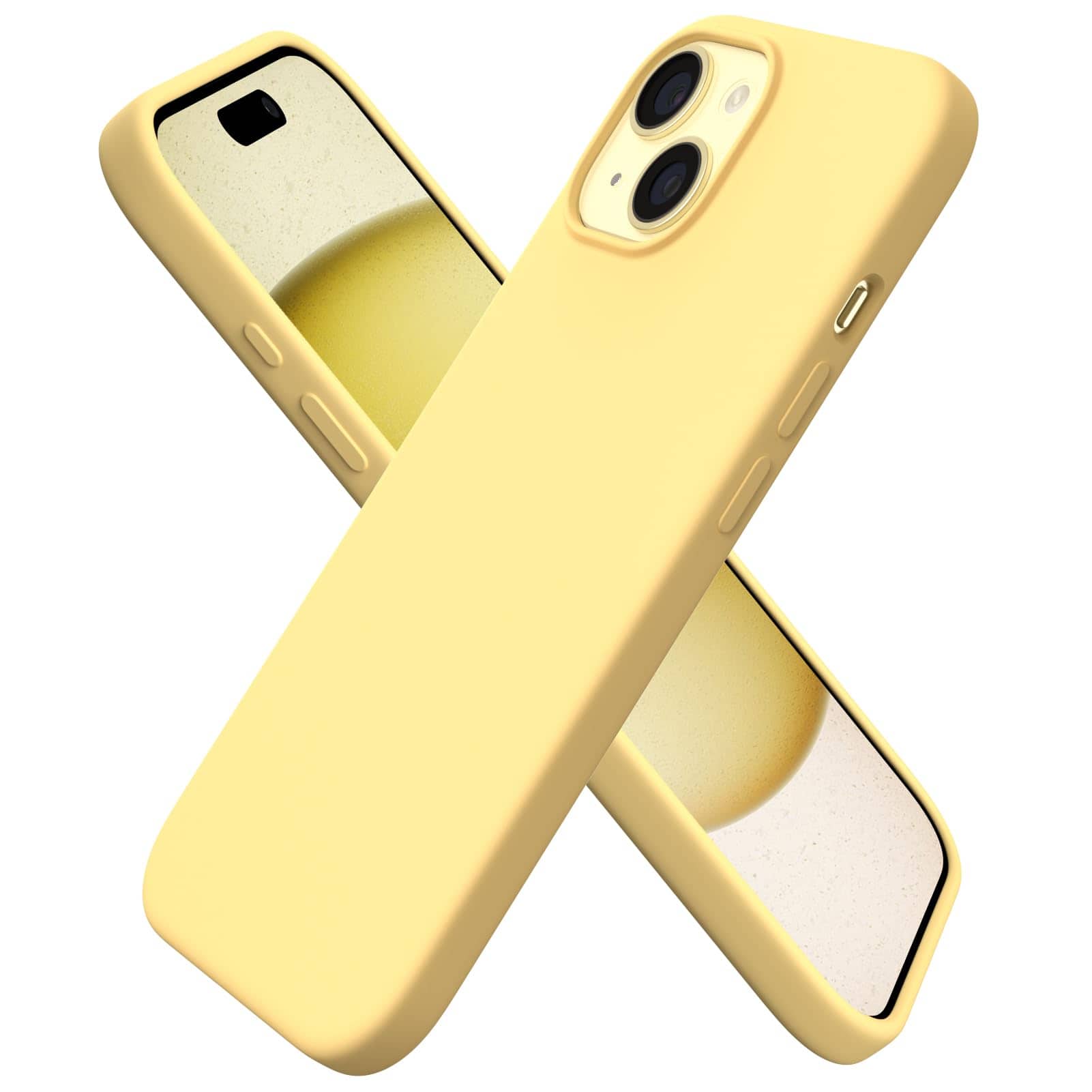 Front. Ornarto - ORNARTO Compatible with iPhone 15 Plus Case 6.7", Slim Liquid Silicone Full Covered Protective Cover-Buttercream Yellow - Buttercream Yellow.