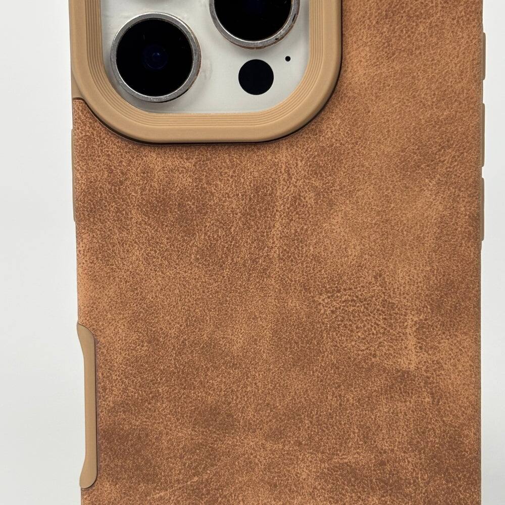 Back. Gravity Ridge - Phone case for iPhone 16 Pro, Ultra Thin Suede Design Corner Camera Lens Protection Soft Shockproof Phone Cover - Brown.