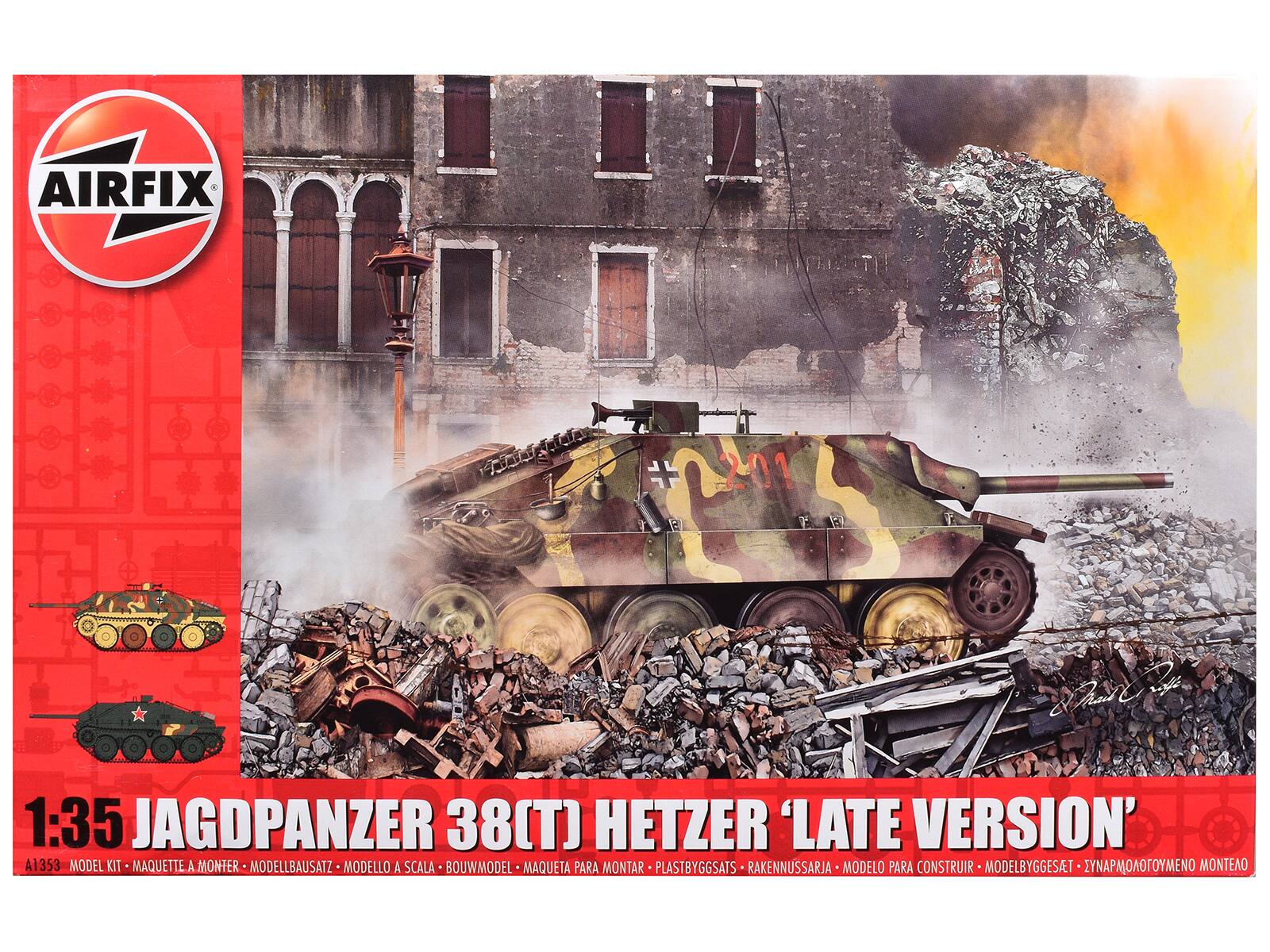AIRFIX  
1:35 JAGDPANZER 38(T) HETZER 'LATE VERSION'  
A1353  
MODEL KIT - MAQUETTE A MONTER - MODELLBAUSATZ - MODELLO A SCALA - BOUWMODEL - MAQUETA PARA MONTAR - PLASTBYGGATS - RAKENNUSSARJA - MODELO PARA CONSTRUIR - MODELBYGGESAT - ΥΝΑΠΜΟΛΟΓΙΟΥΜΕΝΟ ΜΟΝΤΕΑΟ