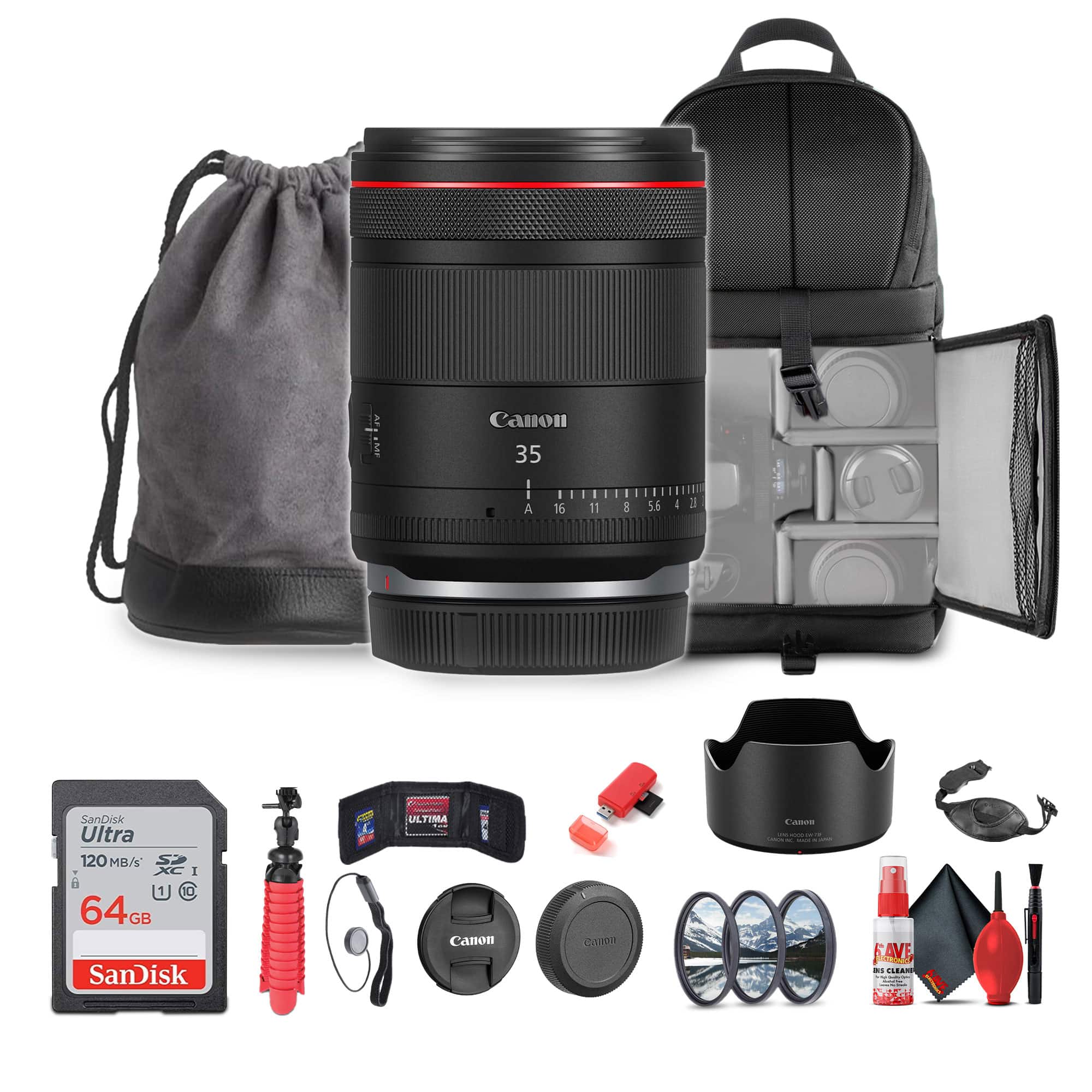 Canon - RF 35mm f/1.4 L VCM Lens (Canon RF) (6710C002) + 64GB Memory Card + Filter Ki - Black