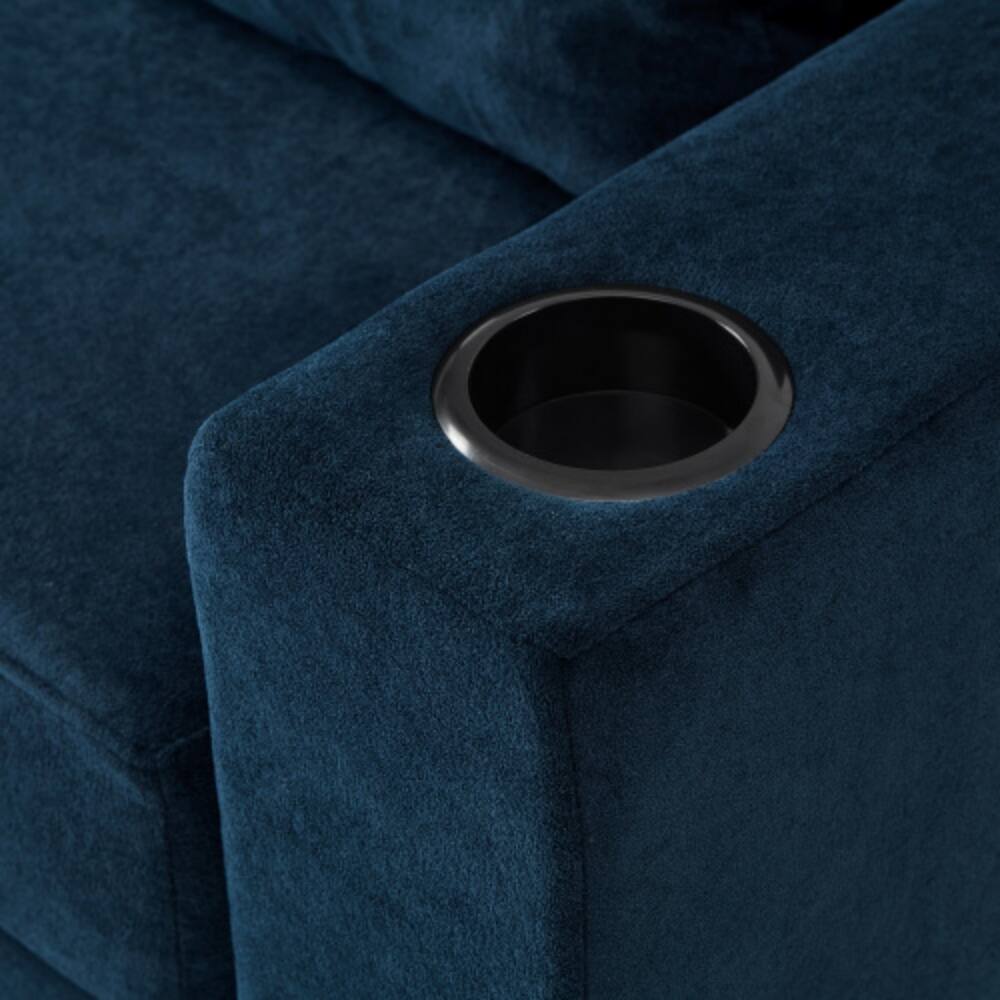 Alt View 5. LUCKY ONE - 42.5" Modern Chaise Lounge Armchair Sofa w/ Storage Ottoman USB Cup Holders Phone Holder - Blue.
