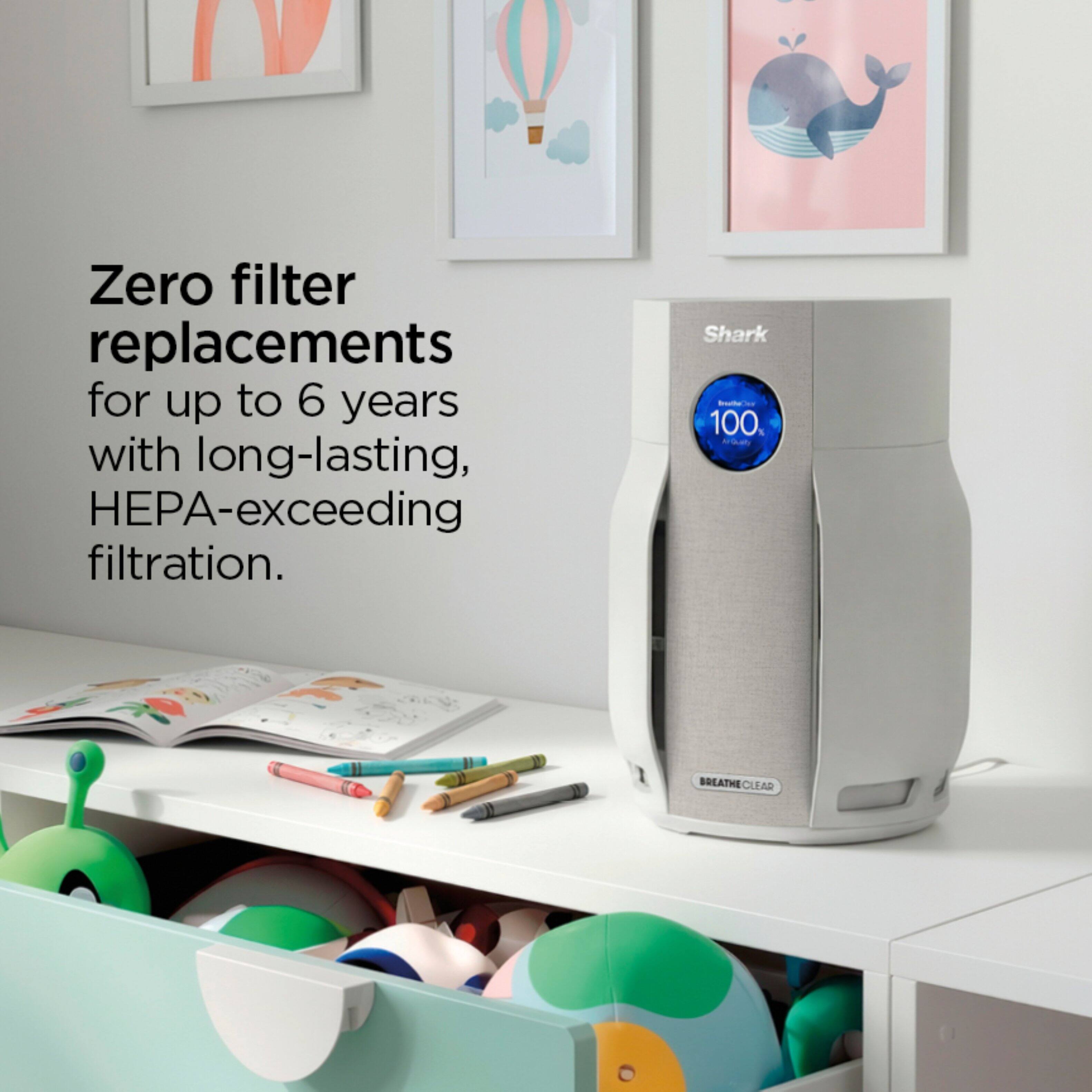 Zero filter replacements for up to 6 years with long-lasting, HEPA-exceeding filtration. Shark - 100. BREATHE CLEAR