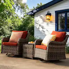 Front. Yardgrace - 3-Piece Outdoor Swivel Rocker Set – Washable Cushions & Tempered Glass Table for Patio, Lawn, Porch, Backyard - Red.