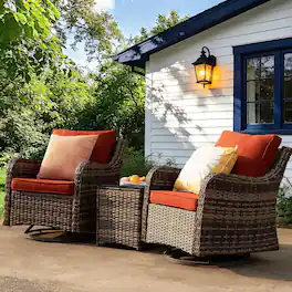 Yardgrace - 3-Piece Outdoor Swivel Rocker Set – Washable Cushions & Tempered Glass Table for Patio, Lawn, Porch, Backyard - Red