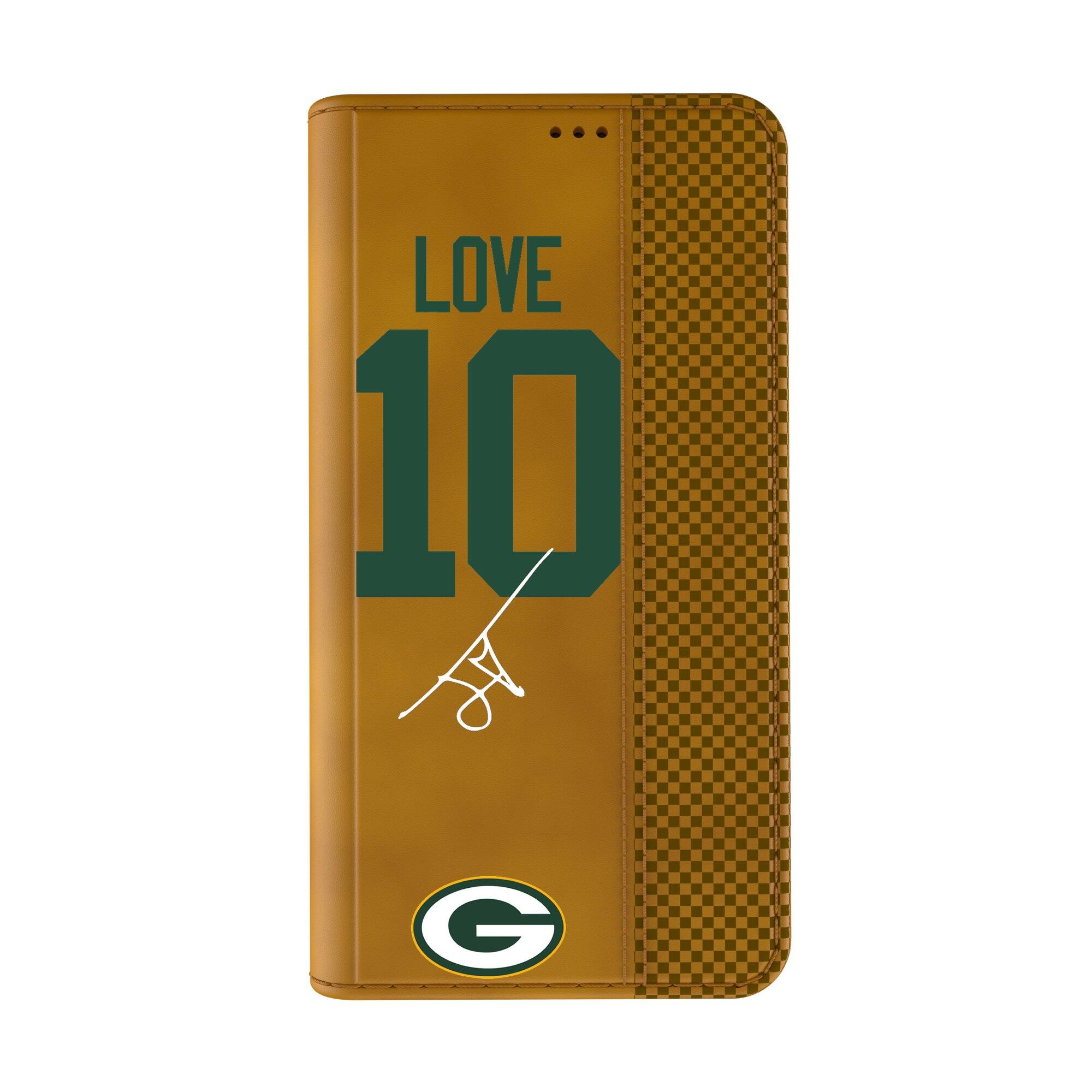 Alt View 1. Keyscaper - Jordan Love Brown Green Bay Packers Folio iPhone Case - 15 - Brown.