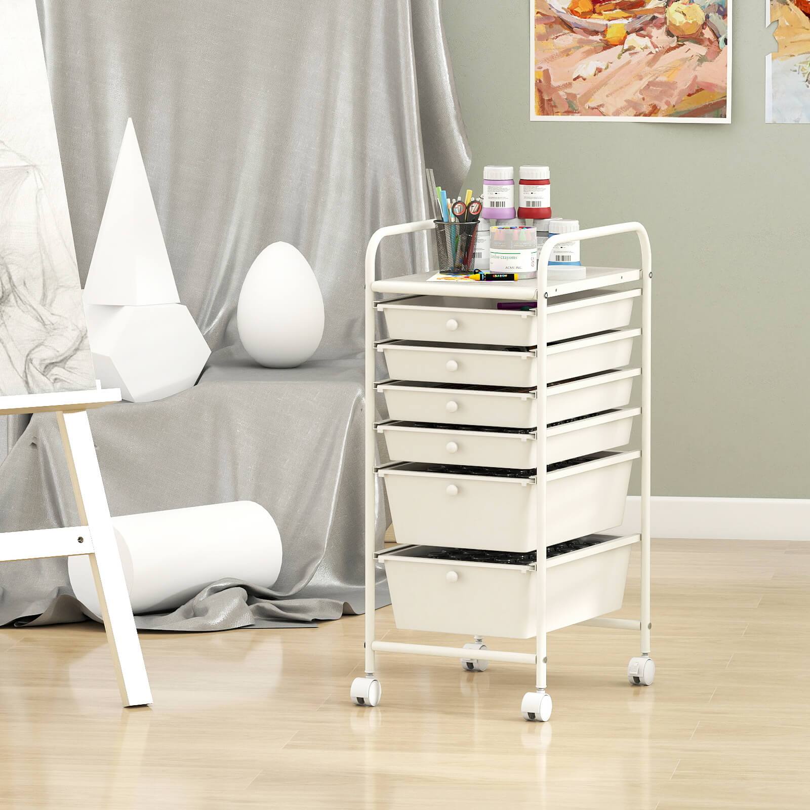 Alt View 4. Costway - Costway 6 Drawer Rolling Storage Cart Scrapbook Paper Office Organizer Macaron - White.