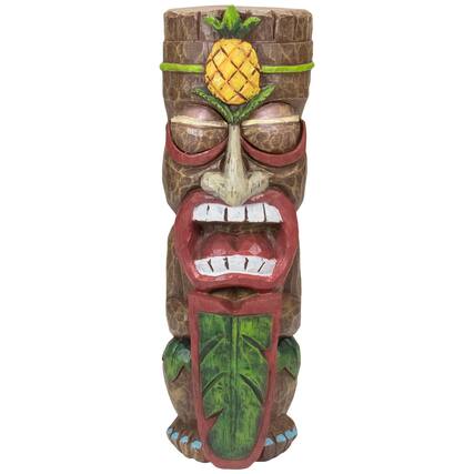 Front. Northlight - 16" Solar Lighted Polynesian Outdoor Garden Tiki Statue - Brown.