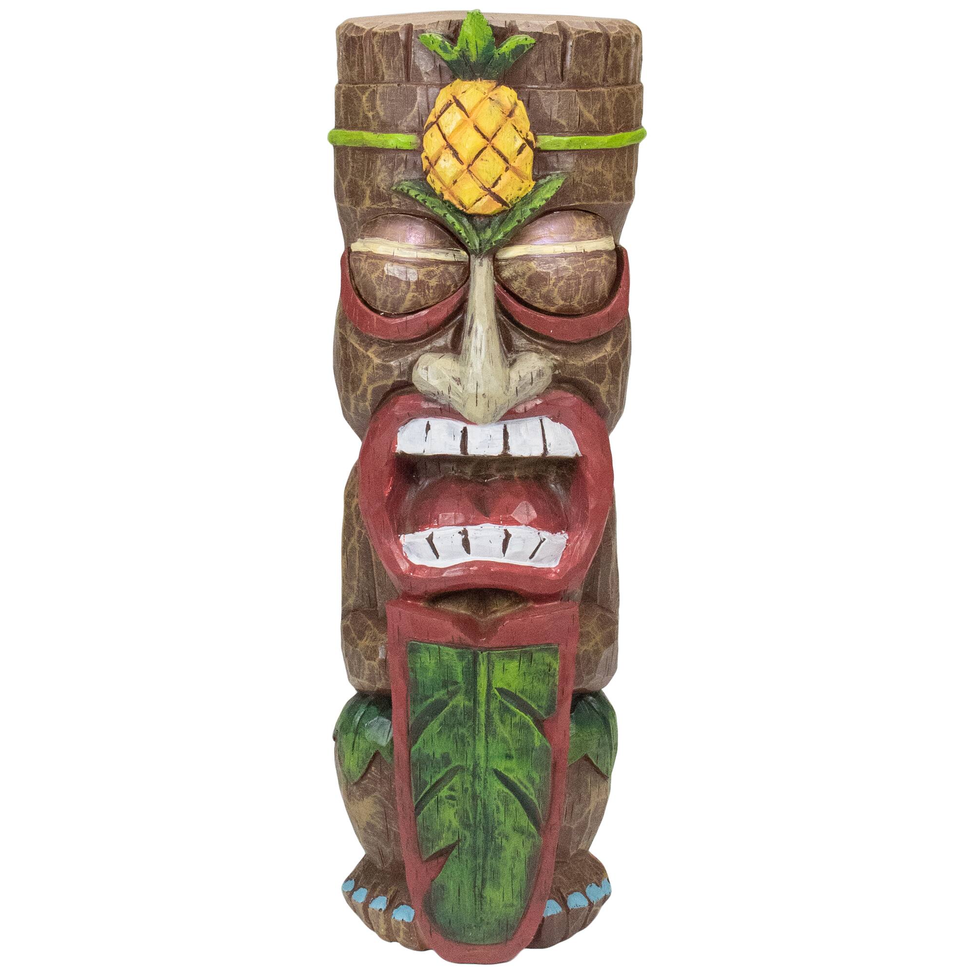 Front. Northlight - 16" Solar Lighted Polynesian Outdoor Garden Tiki Statue - Brown.