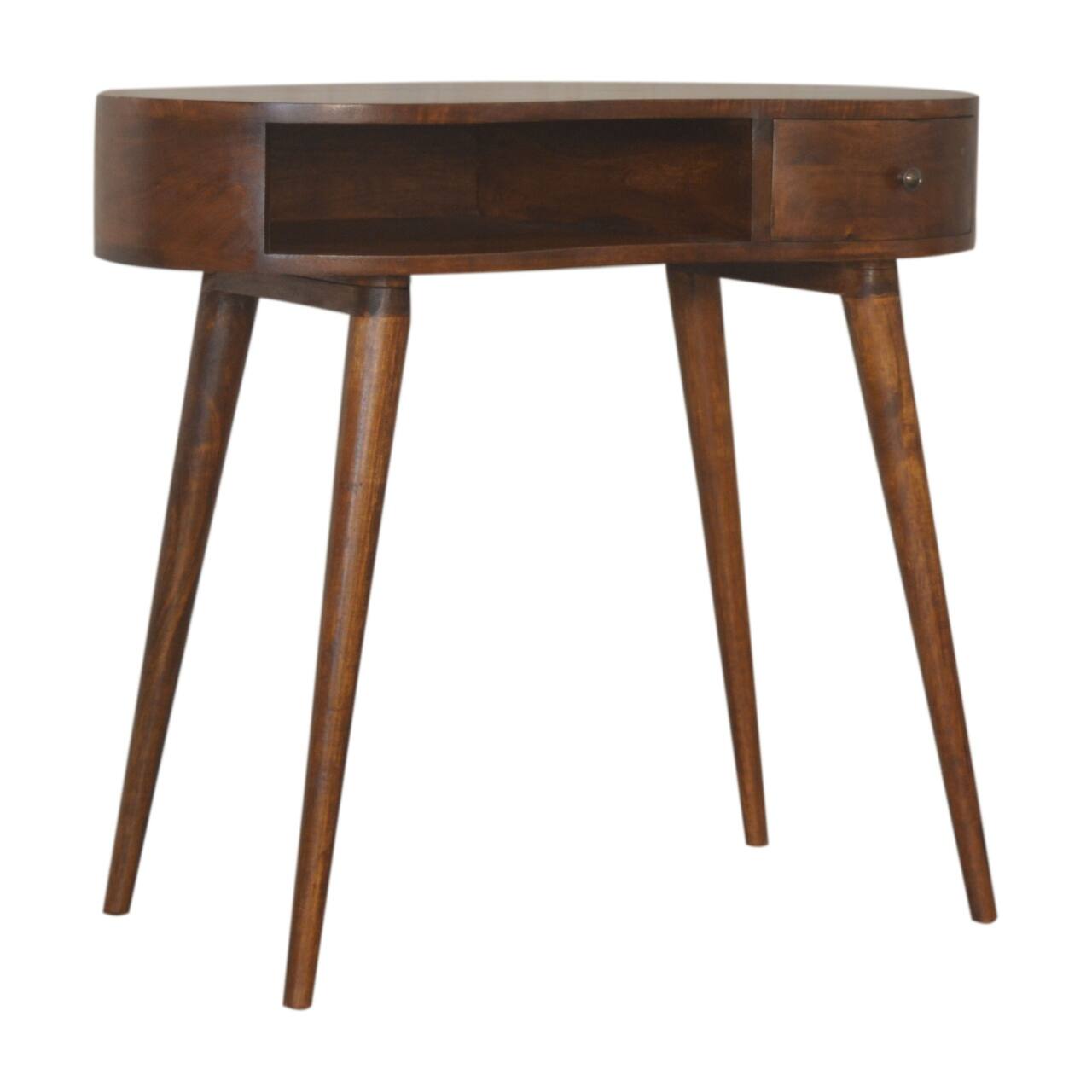 Angle. Artisan Furniture - Artisan Furniture Solid Wood Chestnut Rounded Writing Desk, 1 Drawer, 1 Open Slot, Dark Brown - Dark Brown.