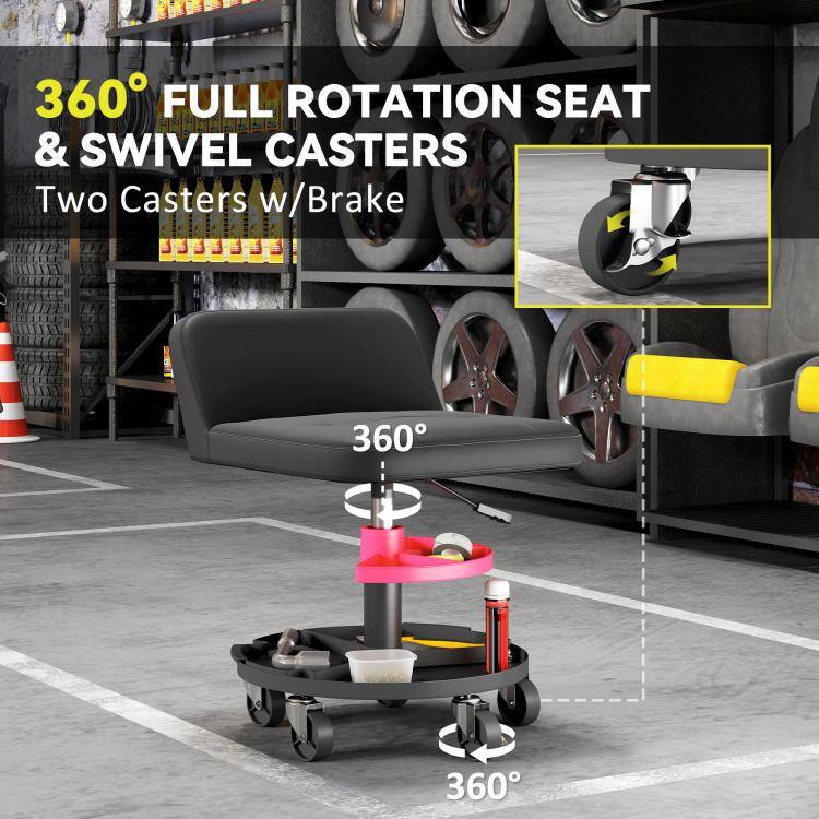 360° FULL ROTATION SEAT & SWIVEL CASTERS  
Two Casters w/Brake
