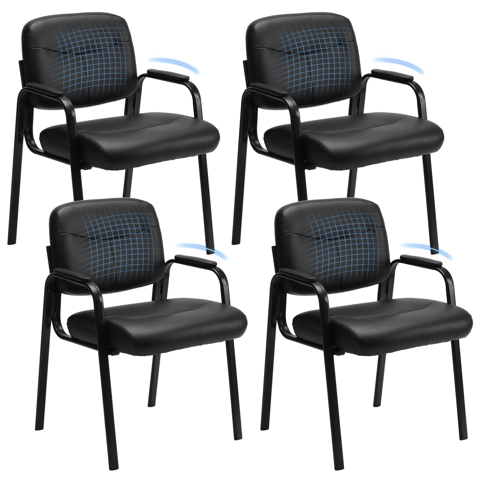 JETRANSPORT - Office Reception Guest Chair No Wheels Set Of 2 Leather Stationary Waiting Room Chairs With Padded Arms For - Inky 4 PCS Set