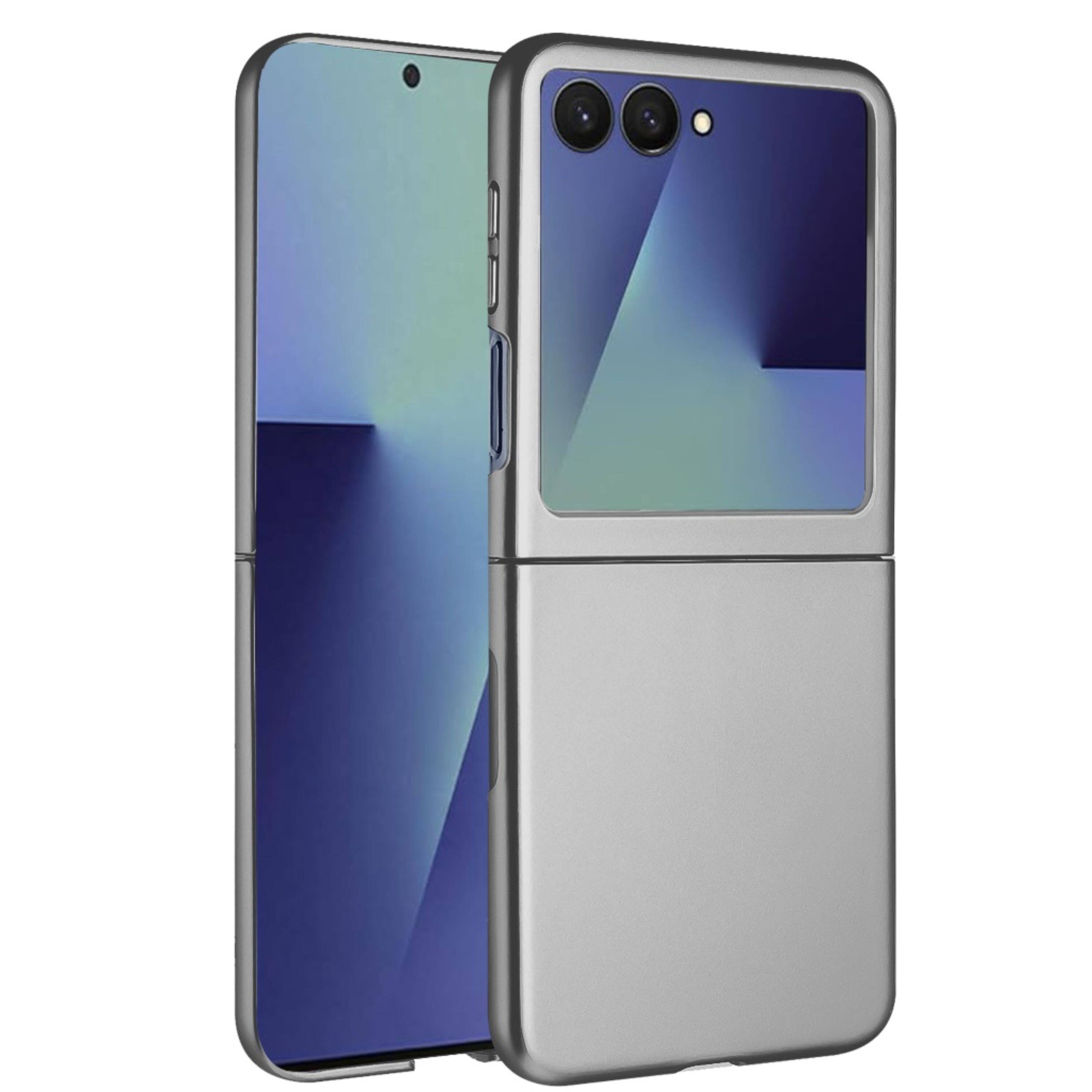 Left. Kitcheniva - Frosted Matte Snap-On Hybrid Case With Tempered Glass For Samsung Galaxy Z Flip 7 Gray - Gray.