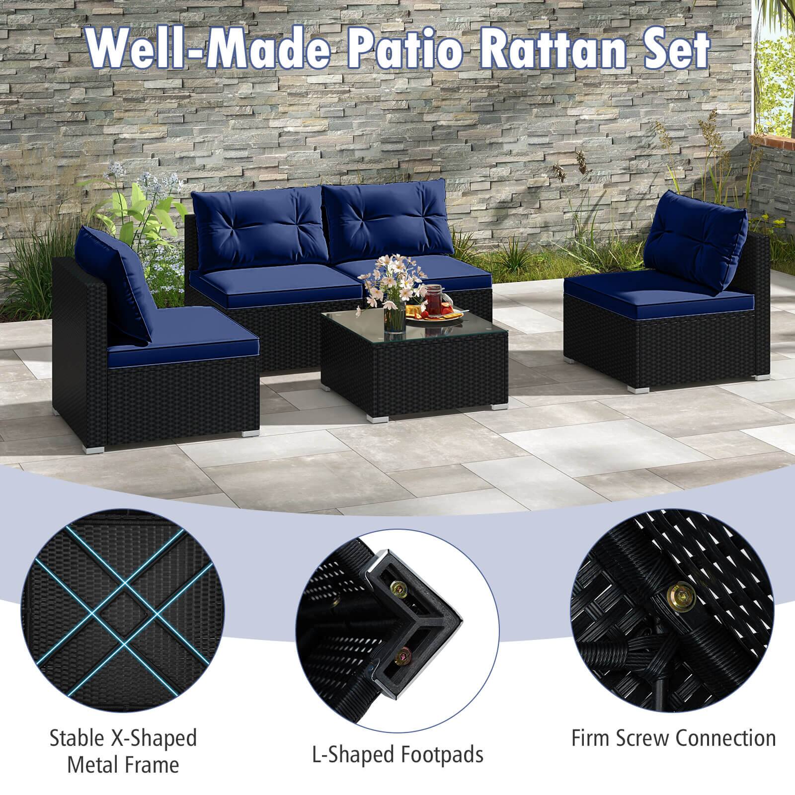 Well-Made Patio Rattan Set
Stable X-Shaped Metal Frame
L-Shaped Footpads
Firm Screw Connection