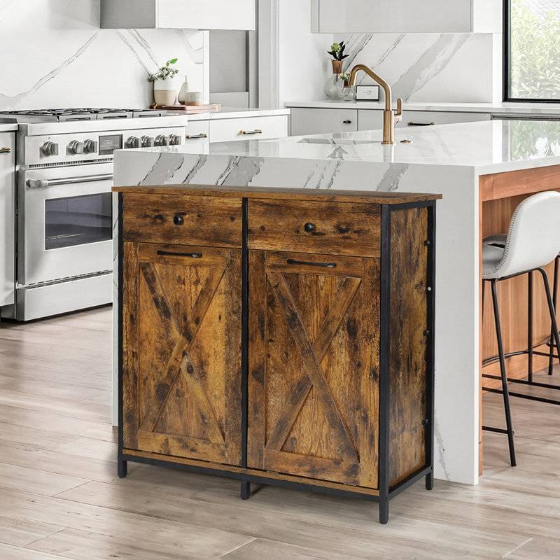 Angle. Hivvago - Rustic Multipurpose 2 Drawer / 2 Tilt Out 10gL Kitchen Laundry Trash/Recycle Storage - Rustic Brown.