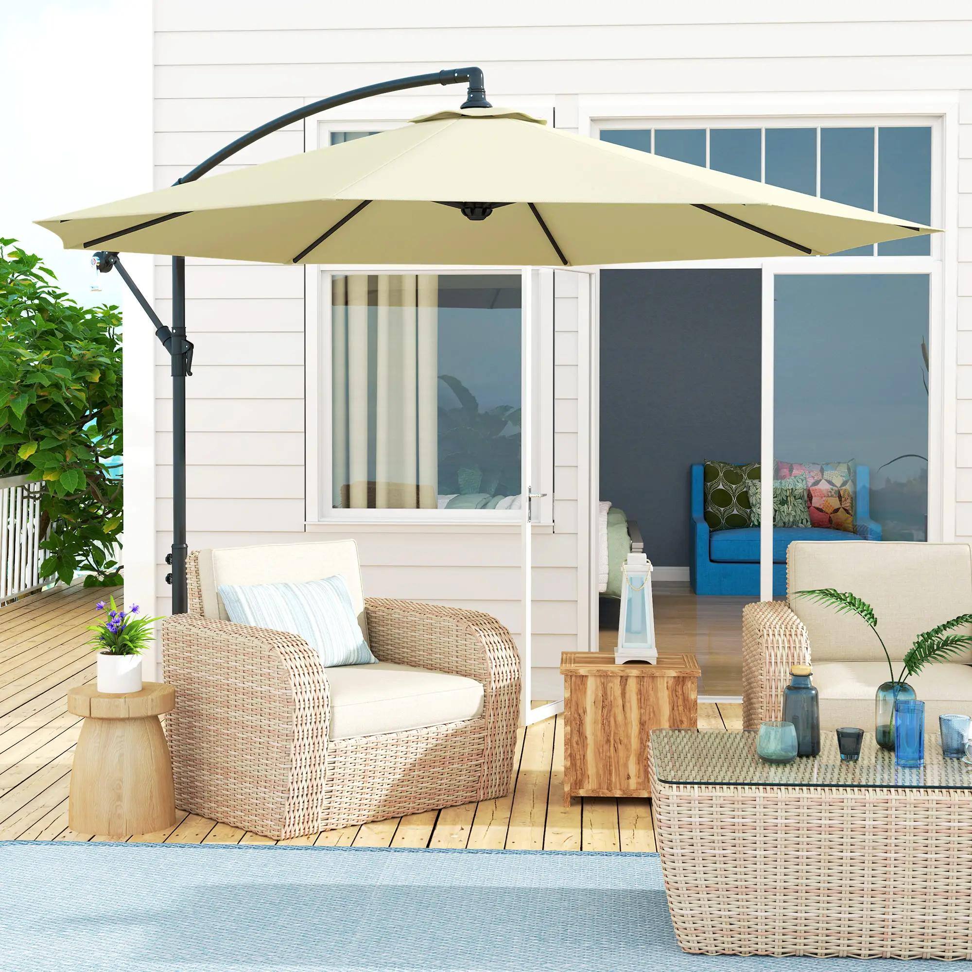 Angle. Spaco - Spaco 10 Ft Cantilever Patio Umbrella, Tilt Offset Shade with Cross Base - Beige.