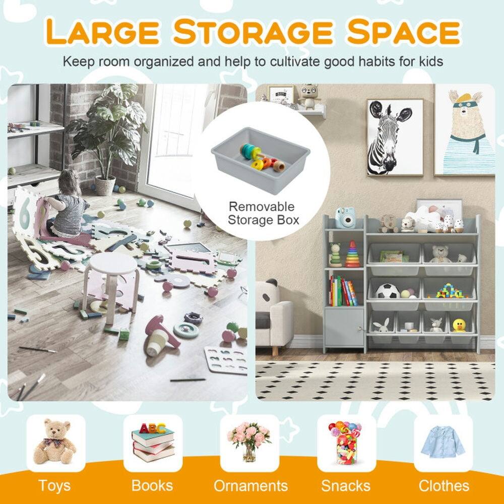 LARGE STORAGE SPACE  
Keep room organized and help to cultivate good habits for kids  

6 Removable Storage Box  

Toys  
Books  
Ornaments  
Snacks  
Clothes