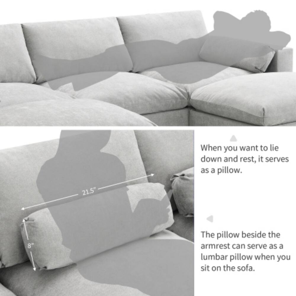 When you want to lie down and rest, it serves as a pillow.  
21.5" x 8"  
The pillow beside the armrest can serve as a lumbar pillow when you sit on the sofa.