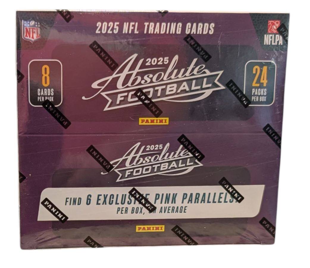 2025 NFL TRADING CARDS  
Absolute FOOTBALL  
8 CARDS PER PACK  
24 PACKS PER BOX  
FIND 6 EXCLUSIVE PINK PARALLELS PER BOX, AVERAGE  
PANINI