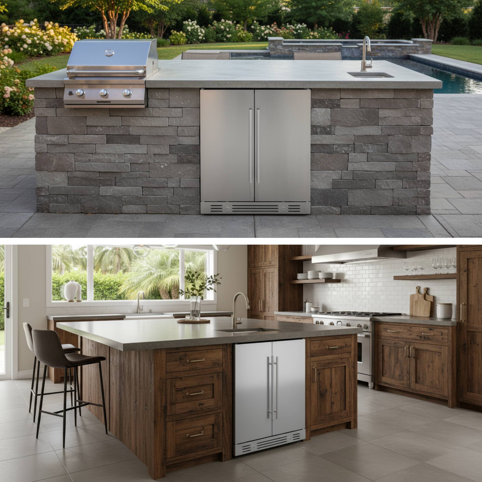 Alt View 6. Yeego - 24 Inch Outdoor Refrigerator - Dual Zone Wine and Beverage Fridge 60 Can & 20 Bottle, 36-65°F  Built-in - Stainless Steel.