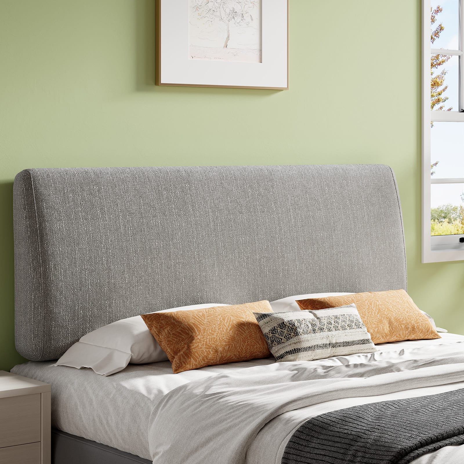 Angle. Pinmoco - Pinmoco - Upholstered Headboard Ergonomic Design Headboard - Gray.
