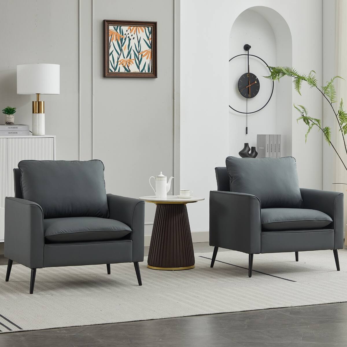 Ropilly Light Gray Faux Leather Accent Chair Set, Modern Nordic Retro ...
