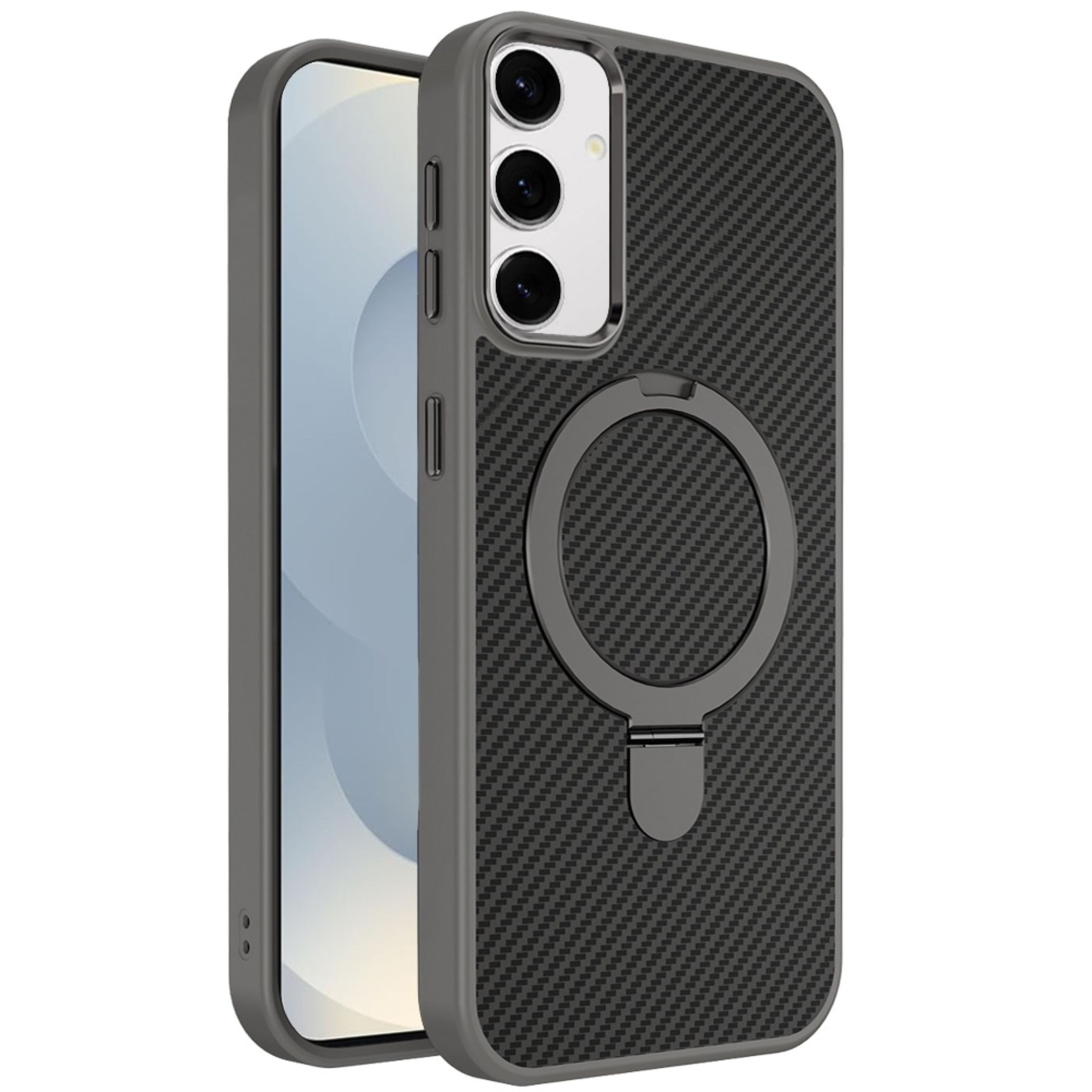 Kitcheniva - Carbon Fiber Ring Stand Case With Tempered Glass For Samsung S26 Plus - Gray price history on PriceWatchPro
