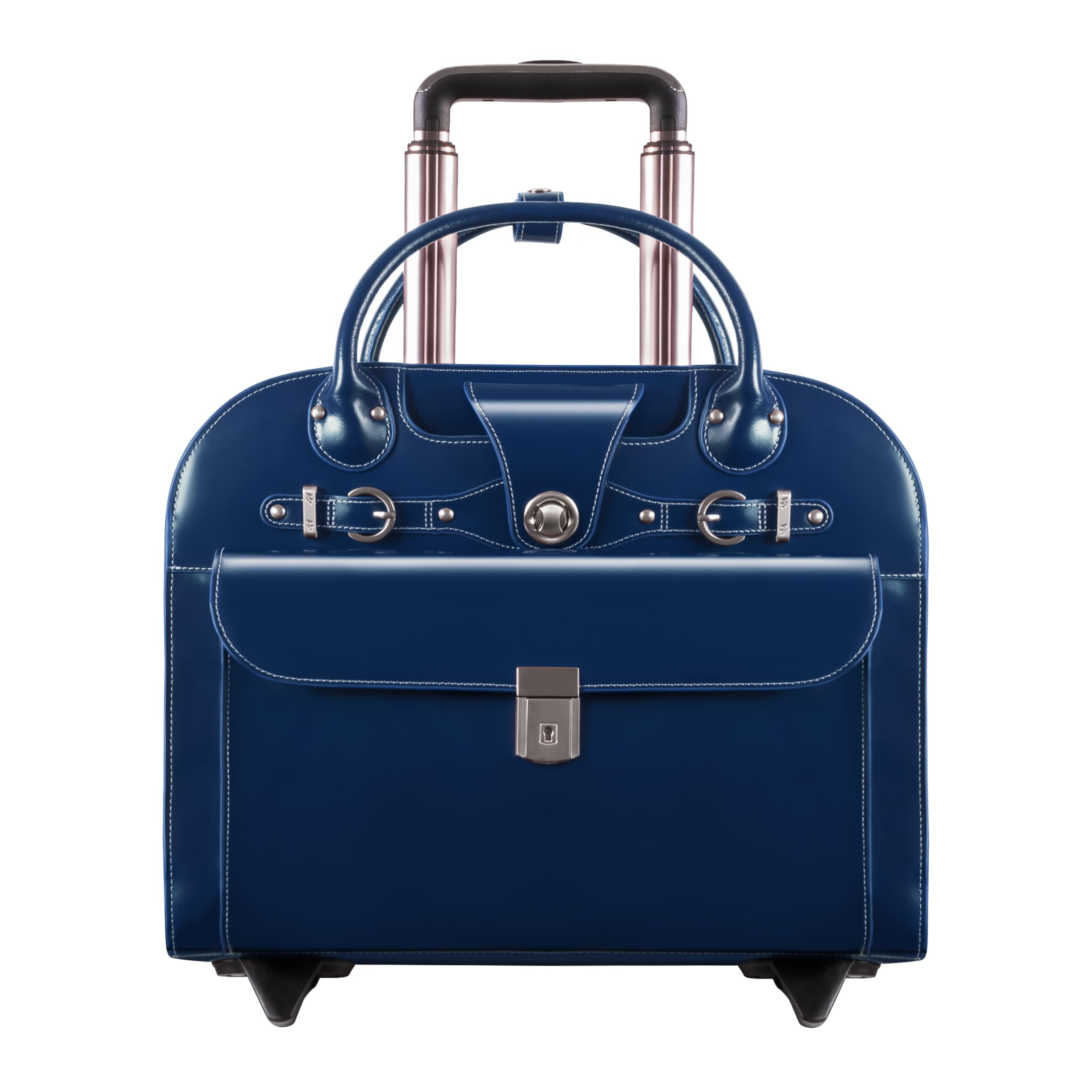Alt View 3. McKleinUSA - 15in Top-Grain Cowhide Leather Wheeled Laptop Briefcase Vertical Women's Overnight Bag Removable Trolley Case - Navy.