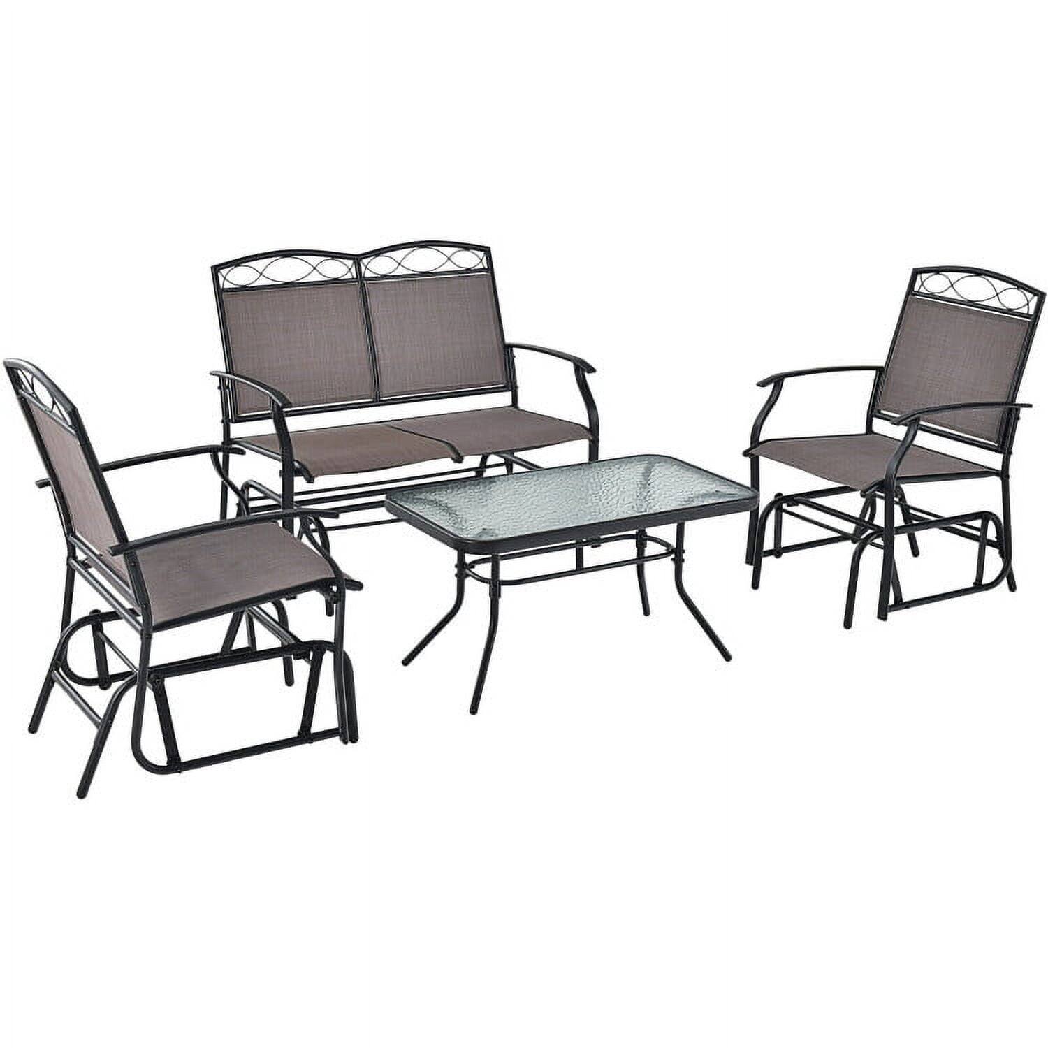 Left. Kadyn - 4 Piece Patio Glider Conversation Set, Small Patio Conversation Furniture Set with Tempered Glass Table Top-Brown - Brown.
