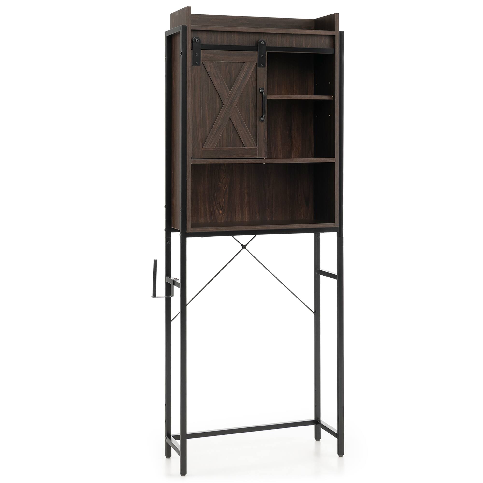 Alt View 1. Gymax - Gymax Over The Toilet Storage Cabinet Rack Bathroom w/ Slipping Barn Door & Adjustable Shelf Espresso - Rustic Brown / Espresso.
