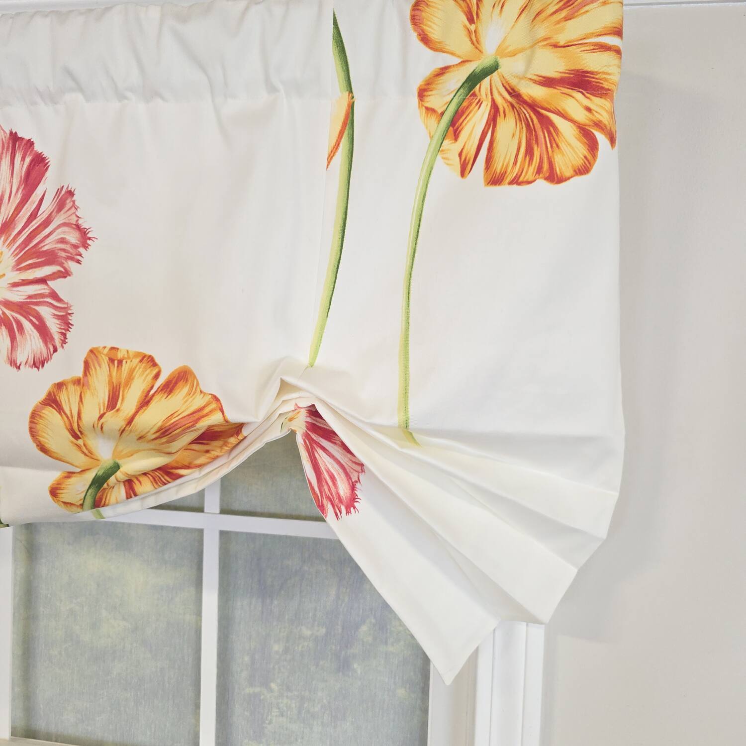 Left. RLF Home - RLF Home 100% Cotton La Tulipe Butterfly With Poly/Cotton lining Rod Pocket Valance 50" x 16" White - White.
