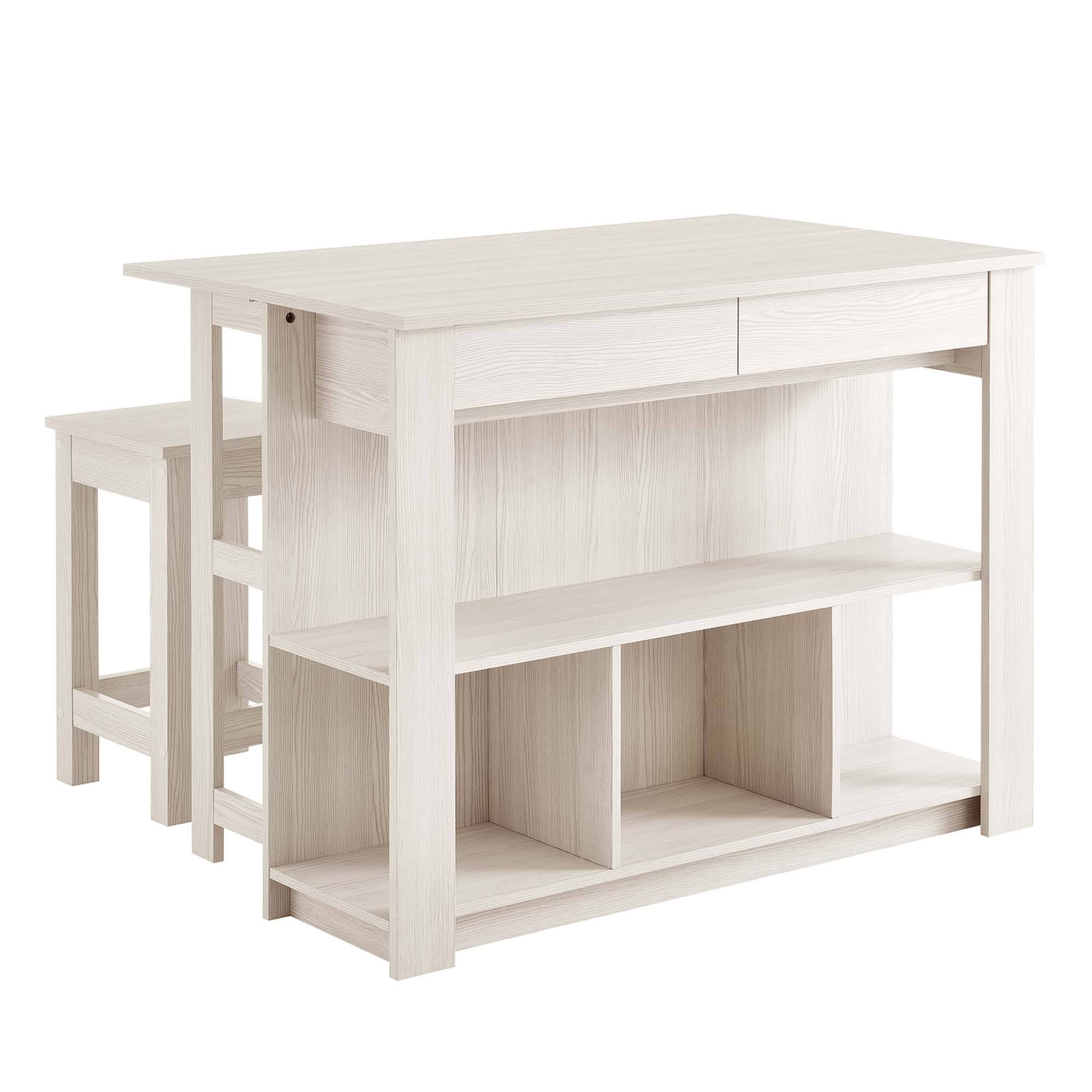 Angle. Modway - Meadowbrook 3-Piece Kitchen Island and Stool Set by Modway - White Maple.