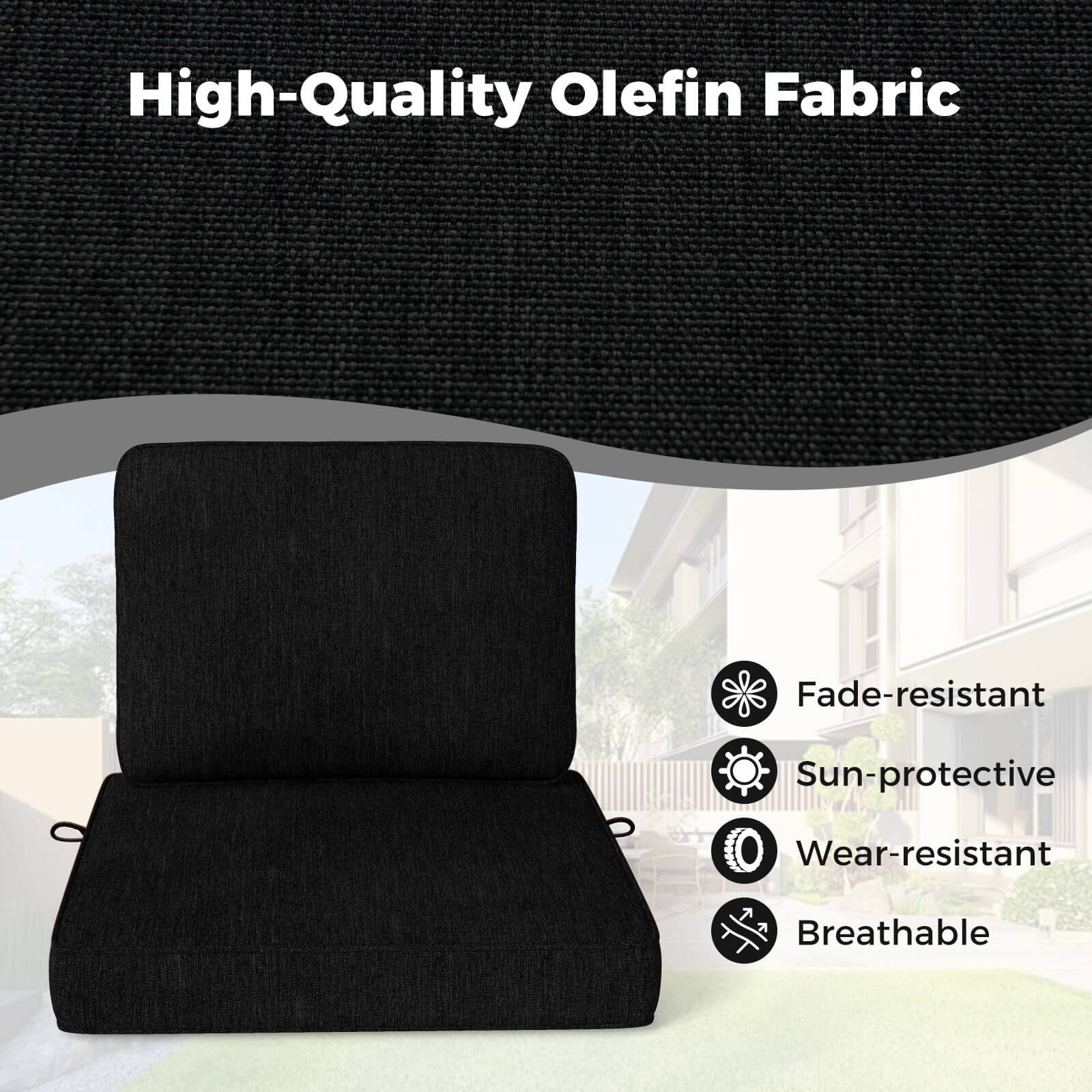 High-Quality Olefin Fabric

- Fade-resistant
- Sun-protective
- Wear-resistant
- Breathable