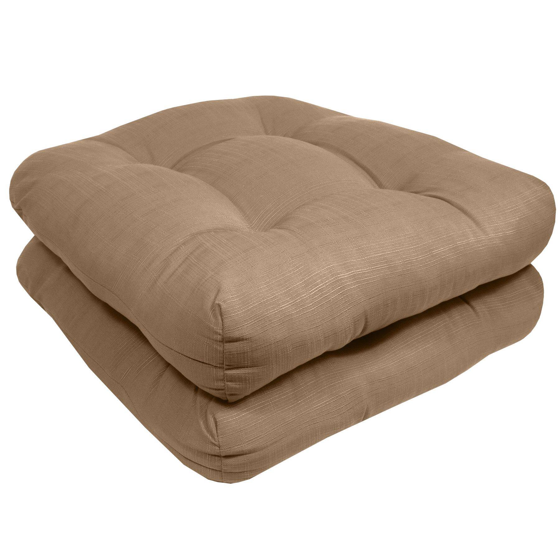 Angle. Sweet Home Collection - Patio Cushions Indoor/Outdoor Chair Pads Tufted 19" x 19", 2-Pack - Taupe.