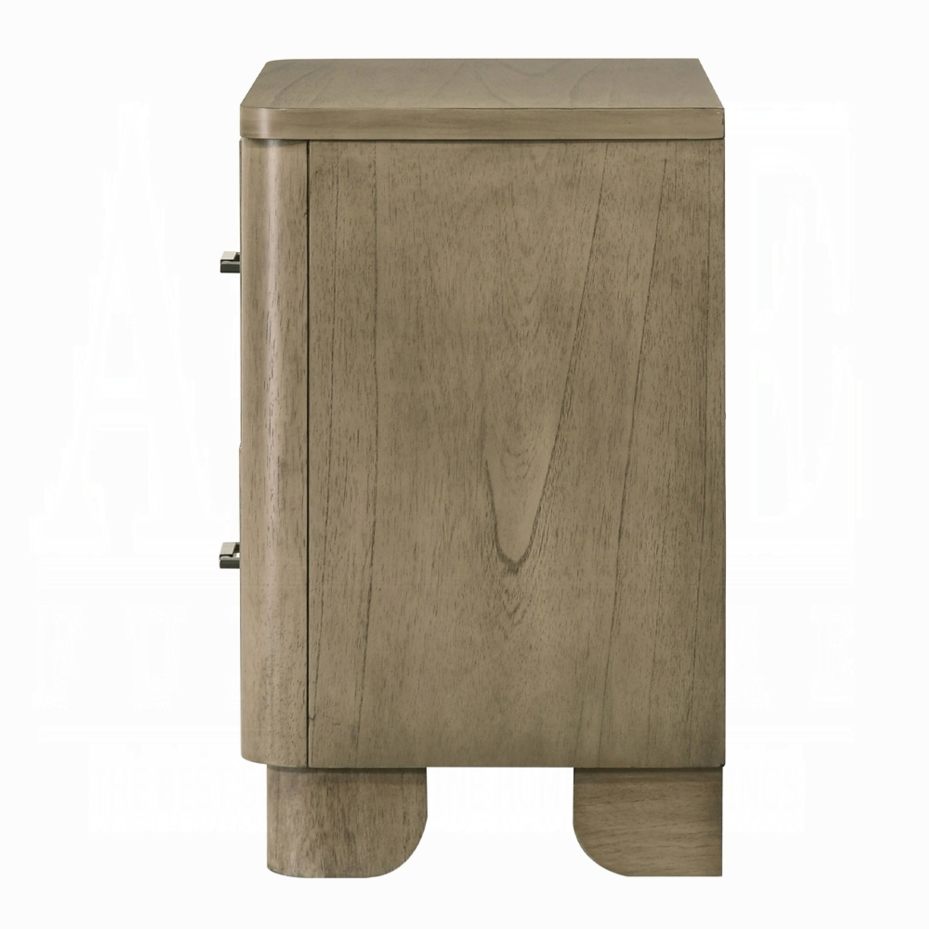 Back. Manhattan Lane - Leky Nightstand, 2 Reeded Drawers, Rounded Corners - Antique Oak Brown.