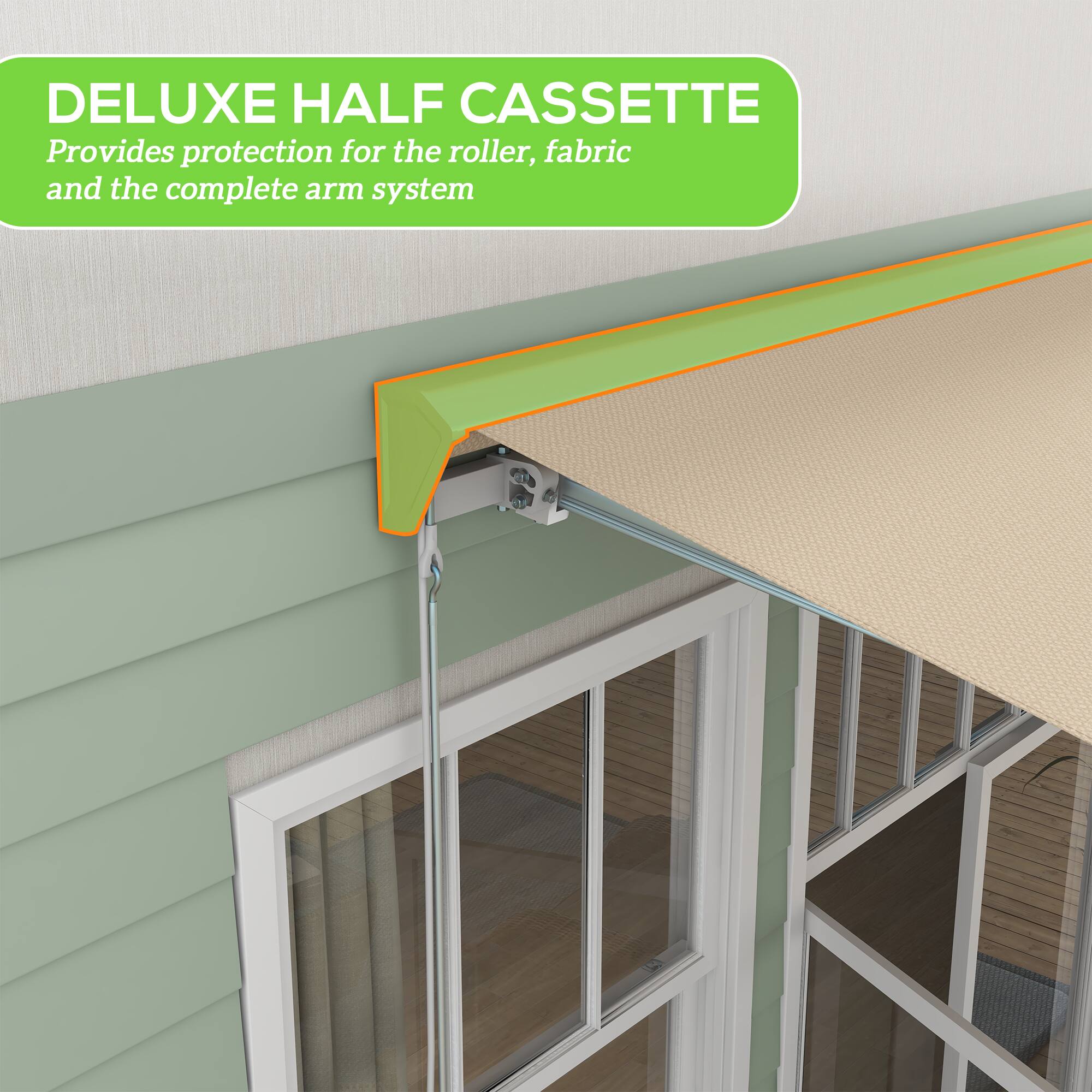 DELUXE HALF CASSETTE
Provides protection for the roller, fabric and the complete arm system
