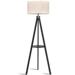 Lepower - 61" Tripod Floor Lamp with Shelf, E26 Base, Solid Wood Standing Lamp for Living Room, Bedroom & Office - Black