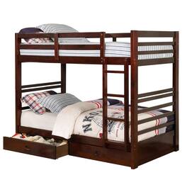 Manhattan Lane - Transitional Twin Over Twin Bed with Attached Ladder and Drawers, Brown - Brown
