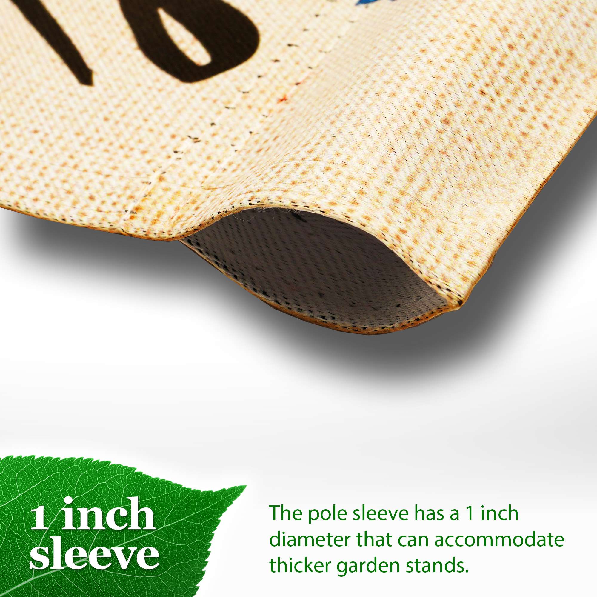 TD 1 inch sleeve  
The pole sleeve has a 1 inch diameter that can accommodate thicker garden stands.