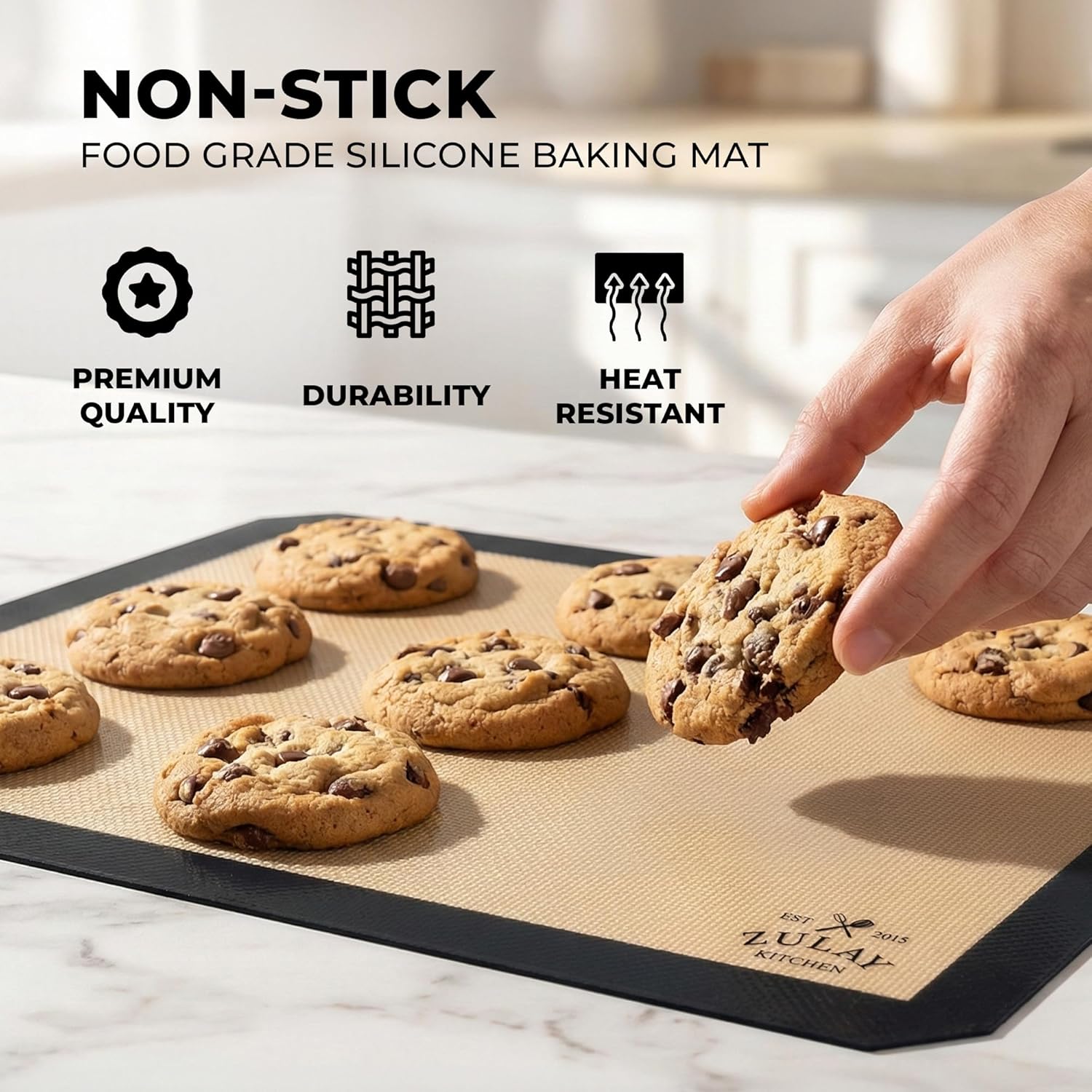 NON-STICK FOOD GRADE SILICONE BAKING MAT PREMIUM QUALITY DURABILITY HEAT RESISTANT EST 2015 ZULAY KITCHEN