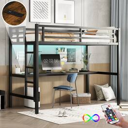 GOODSILO - Twin XL Loft Bed with Built-In Desk, Power Outlet, and LED Lighting for Space-Saving Bedroom Solutions - Black