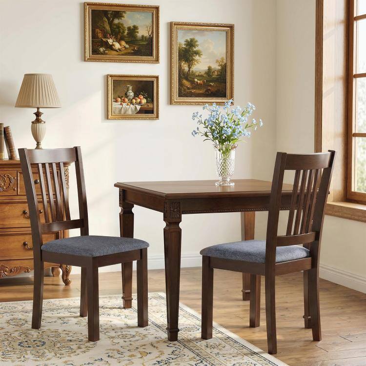 Alt View 2. PULUZ - Dining Chairs Set of 2, Upholstered Kitchen Chairs with Rubberwood Frame, Padded Seat and Slat-Back - Espresso Frame and Gray Upholstery.