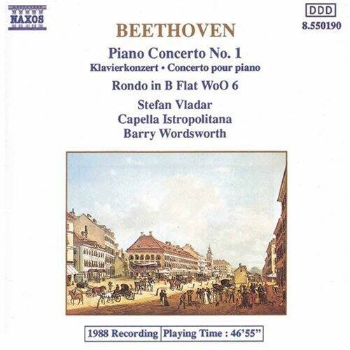 NAXOS BEETHOVEN  
Piano Concerto No. 1  
Klavierkonzert • Concerto pour piano  
Rondo in B Flat WoO 6  

Stefan Vladar  
Capella Istropolitana  
Barry Wordsworth  

1988 Recording  
Playing Time: 46'55"  

8.550190  
DDD