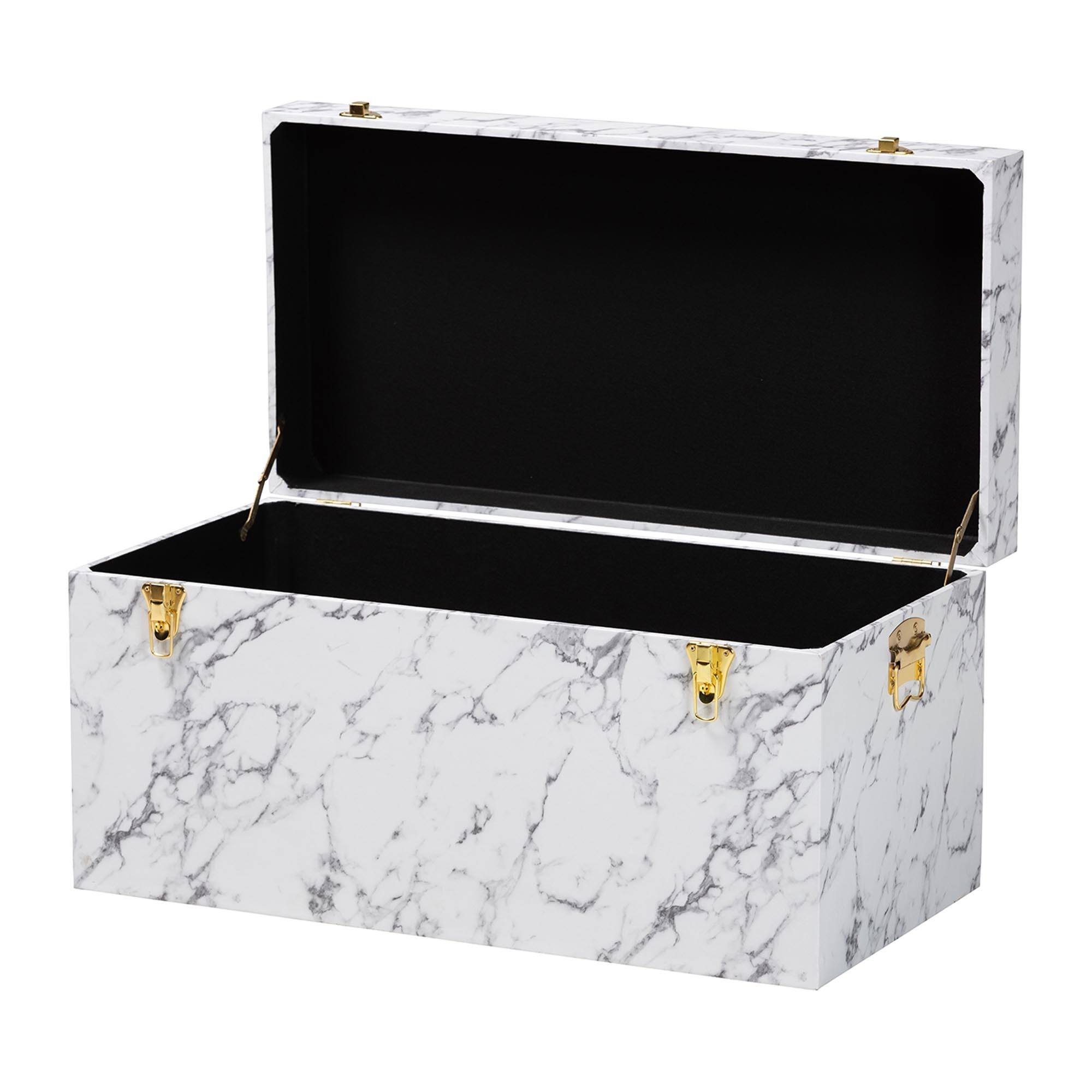 Angle. Baxton Studio - Brenta Storage Trunk with Lift-Top Lid - Decorative Organizer Chest with Faux Marble Effect, Storage Solution - Marble White.
