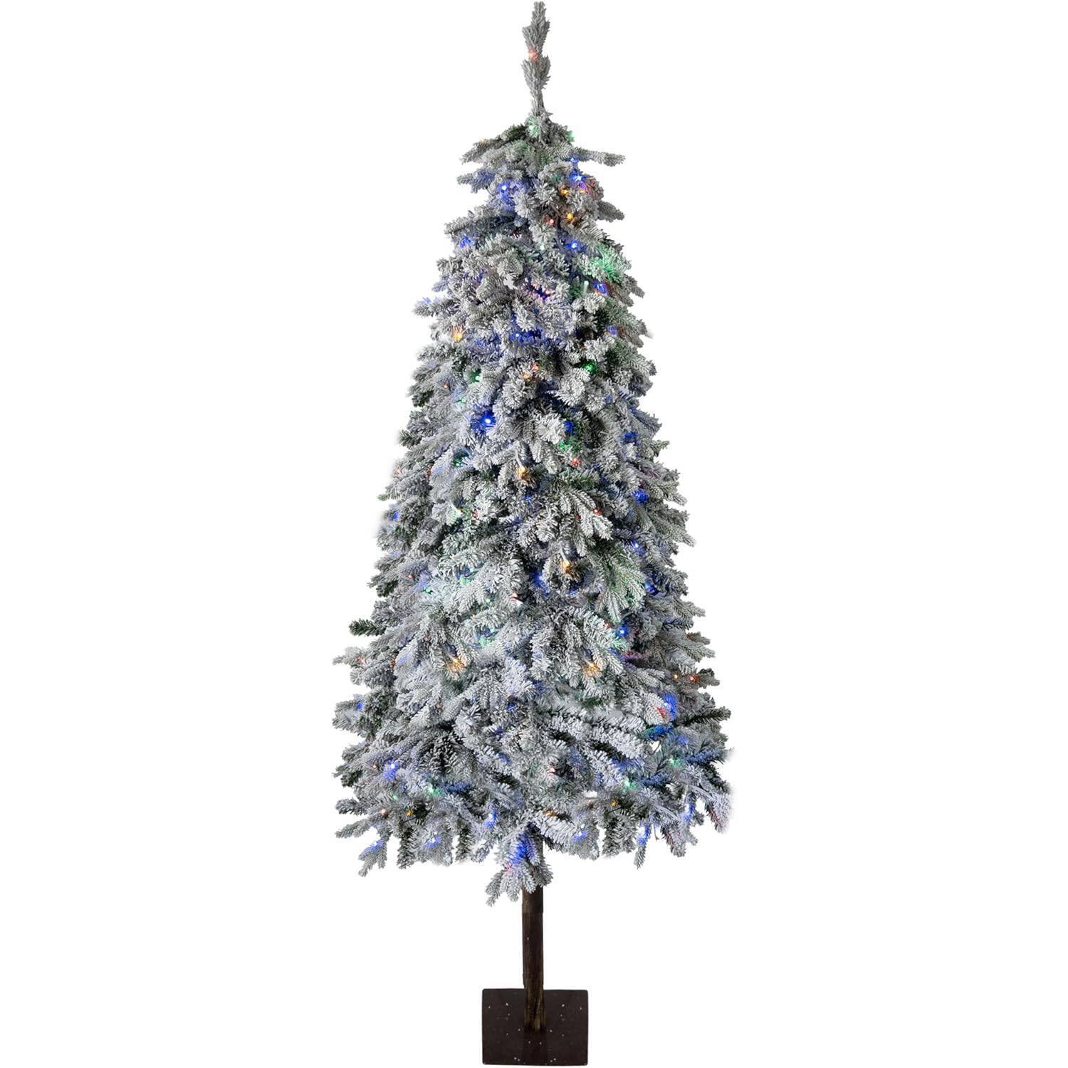 Front. Acekool - 6 ft Snow Flocked Xmas Artificial Christmas Tree for Christmas Decor, White - White.