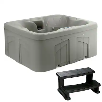 Front. Lifesmart - LifeSmart 4 Person Inflatable Hot Tub Spa, Side Step for Square & Round Hot Tubs - Taupe.