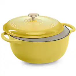 Best Choice Products - 6 Quart Cast-Iron Dutch Oven, Heavy-Duty Kitchenware w/ Enamel, Side Handles - Lemon Meringue