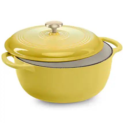 Front. Best Choice Products - Best Choice Products 6 Quart Cast-Iron Dutch Oven, Heavy-Duty Kitchenware w/ Enamel, Side Handles - Lemon Meringue - Lemon Meringue.