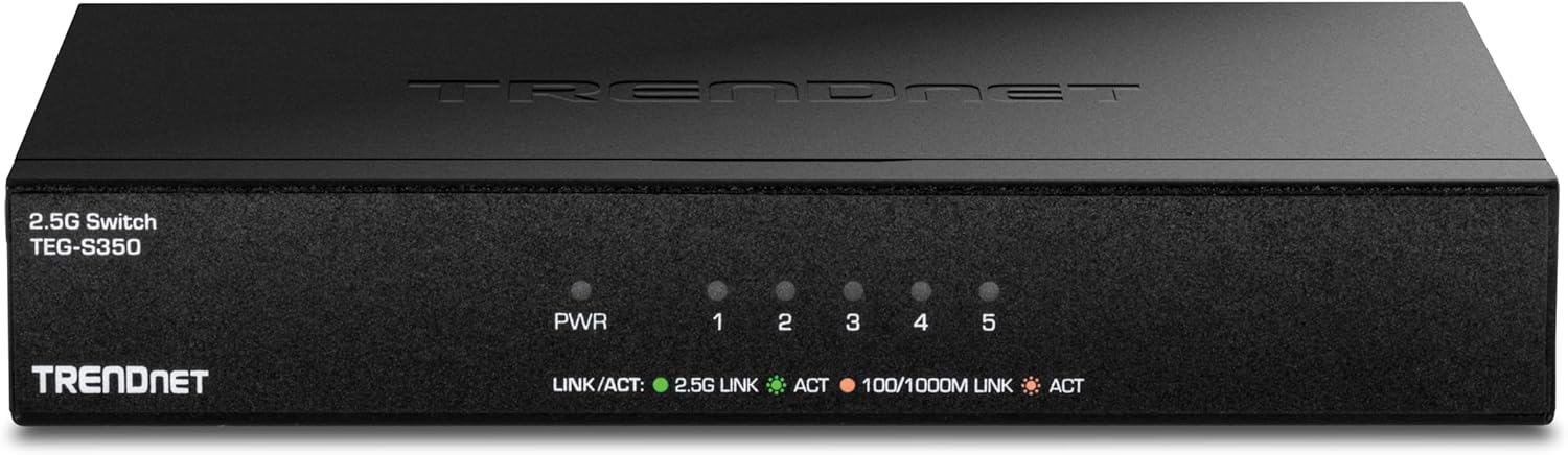 TRENDNET 2.5G Switch TEG-S350  
PWR 1 2 3 4 5  
TRENDNET  
LINK/ACT: 2.5G LINK ACT 100/1000M UNK ACT