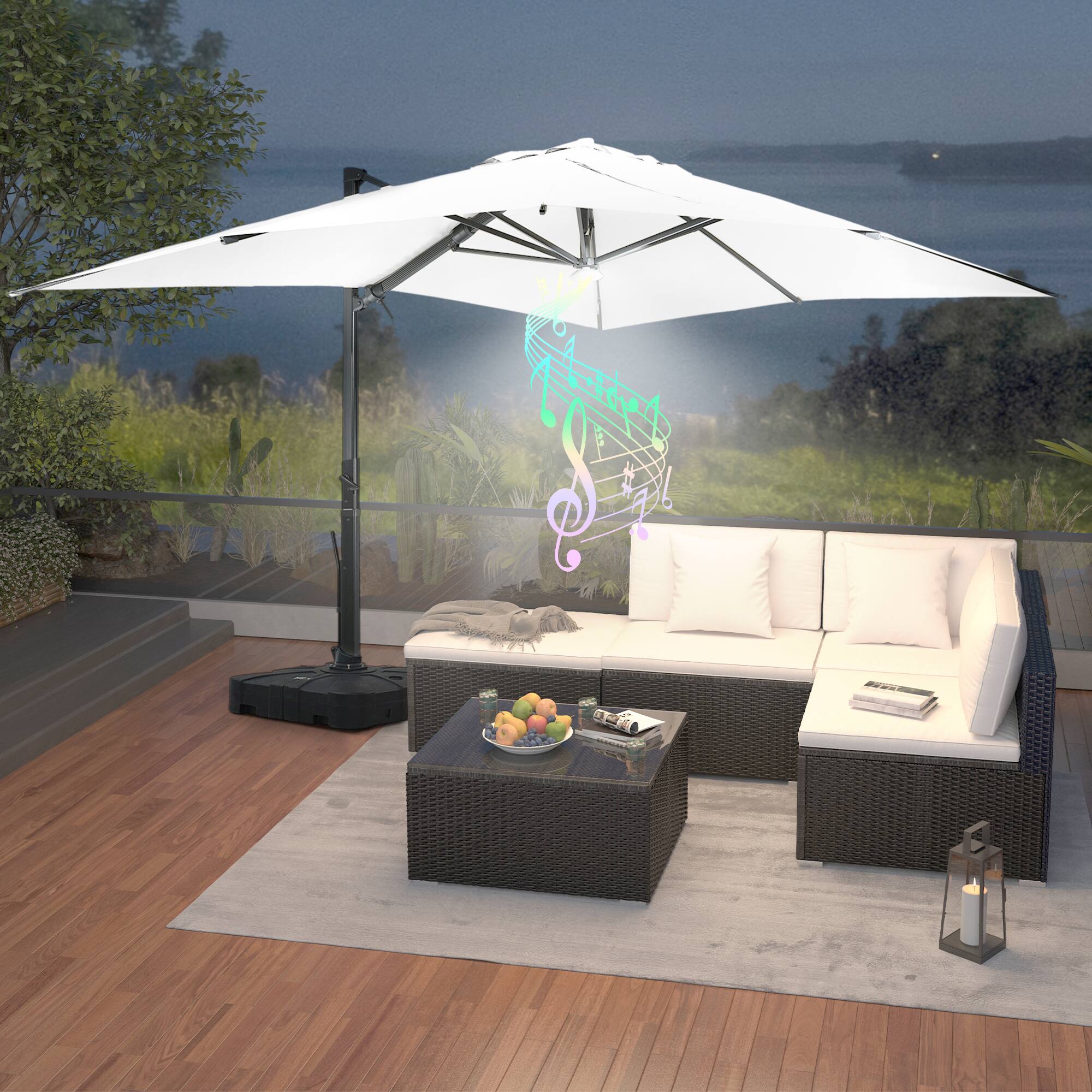 Left. Mondawe - 10x13ft Patio Cantilever Umbrella Square Large Offset Sun Umbrella with Bluetooth Speaker - Grey.